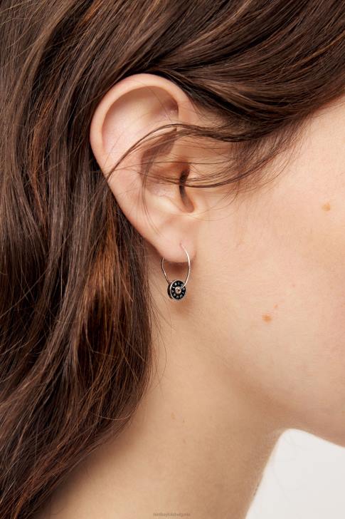 Bimba Y Lola емайлирани обеци с халки с лого черен аксесоари 28R6R829