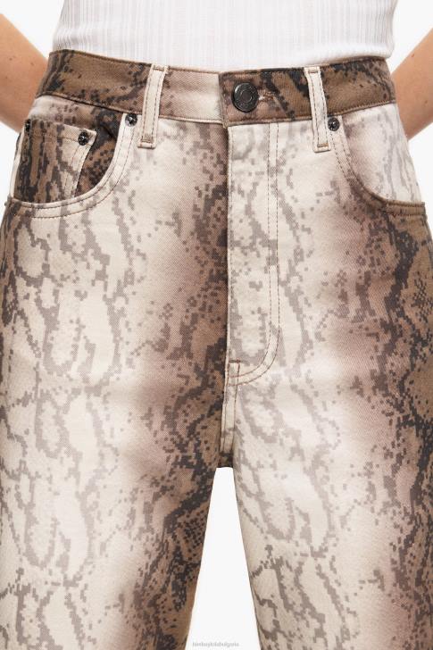 Bimba Y Lola прави дънки с изрязани прави дънки с пикселен принт на питон каки облекло 28R6R428