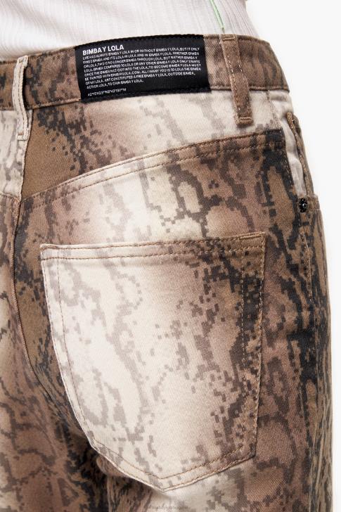 Bimba Y Lola прави дънки с изрязани прави дънки с пикселен принт на питон каки облекло 28R6R428