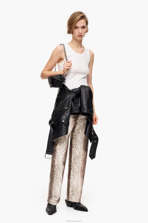 Bimba Y Lola прави дънки с изрязани прави дънки с пикселен принт на питон каки облекло 28R6R428