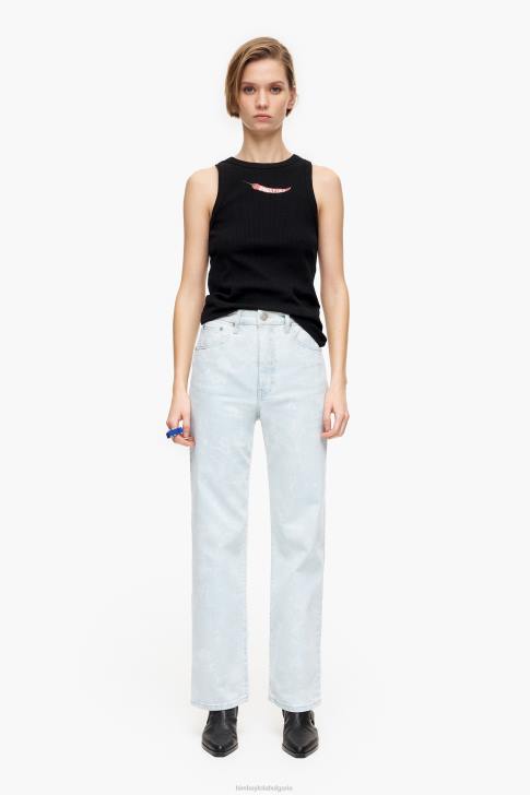 Bimba Y Lola прав изрязан - прав дънки с камуфлажен принт на панда син облекло 28R6R529