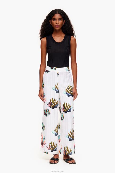 Bimba Y Lola ленени панталони с коралов принт слонова кост облекло 28R6R394