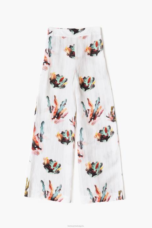 Bimba Y Lola ленени панталони с коралов принт слонова кост облекло 28R6R394