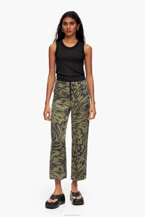 Bimba Y Lola двуцветен панталон с крила на пеперуда в цвят каки течаща облекло 28R6R402