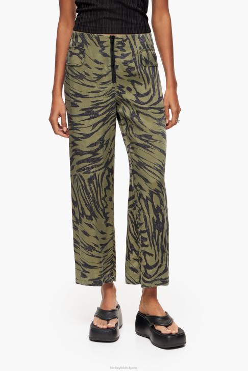 Bimba Y Lola двуцветен панталон с крила на пеперуда в цвят каки течаща облекло 28R6R402