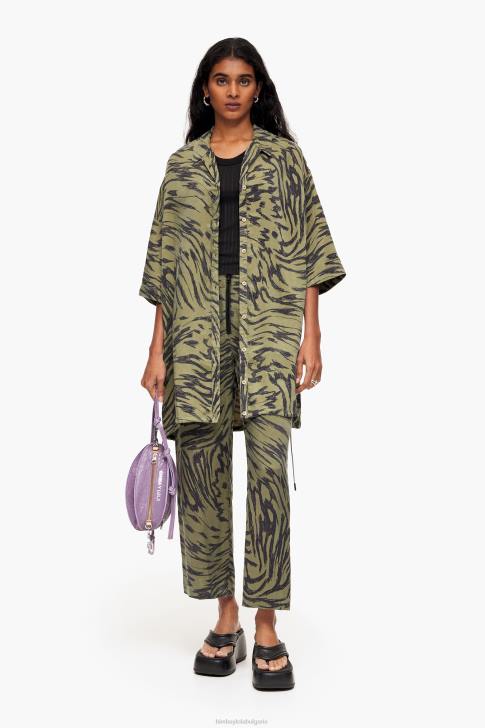 Bimba Y Lola двуцветен панталон с крила на пеперуда в цвят каки течаща облекло 28R6R402