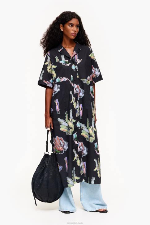 Bimba Y Lola рокля с риза с коралов принт сиво облекло 28R6R182