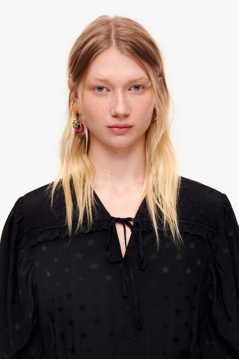 Bimba Y Lola къса течна жакардова рокля черен облекло 28R6R199