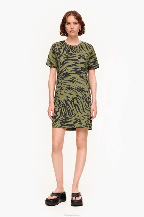 Bimba Y Lola къса двуцветна рокля с крила на пеперуда каки облекло 28R6R220