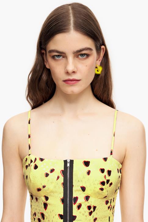 Bimba Y Lola дълга рокля с принт на малки сърца жълто облекло 28R6R223