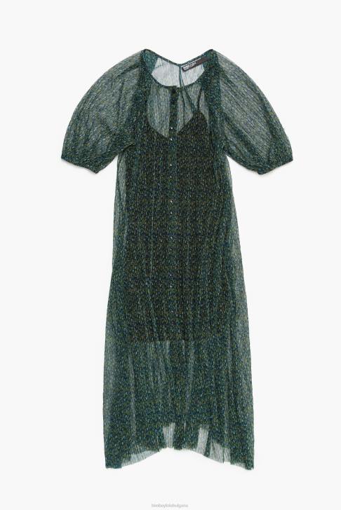 Bimba Y Lola романтична миди рокля с принт на цветя зелено облекло 28R6R236