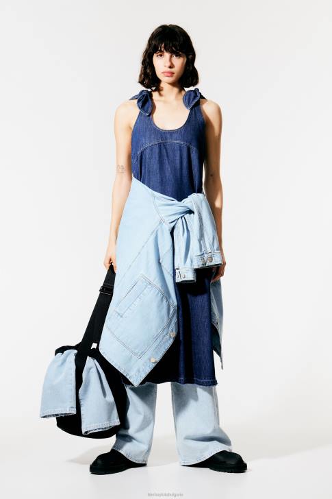 Bimba Y Lola тъмна дънкова рокля с а-силует син облекло 28R6R510