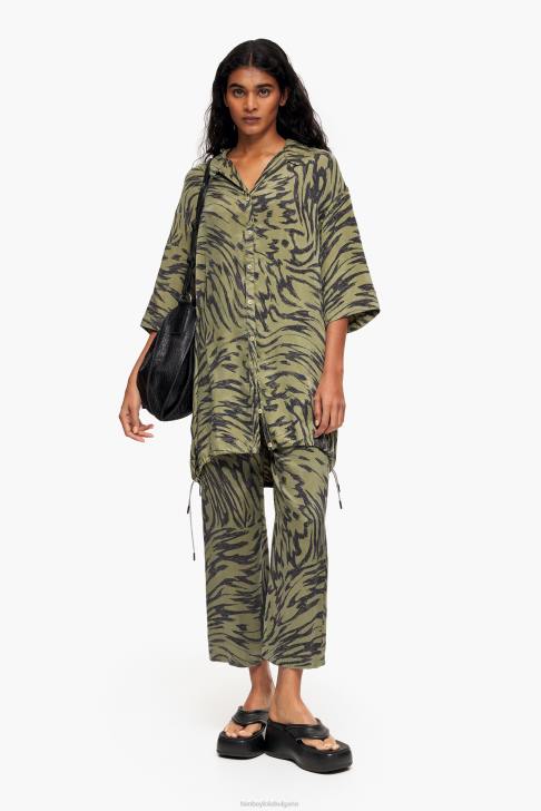 Bimba Y Lola огромна риза с принт на пеперудени крила каки облекло 28R6R323