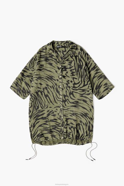 Bimba Y Lola огромна риза с принт на пеперудени крила каки облекло 28R6R323