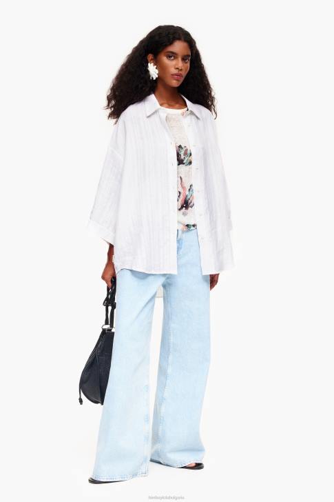 Bimba Y Lola ленен пуловер с коралов принт слонова кост облекло 28R6R353