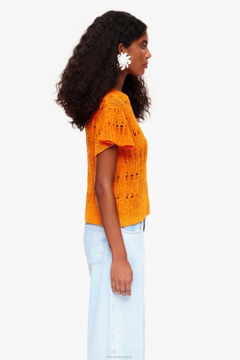 Bimba Y Lola ажурен пуловер оранжево облекло 28R6R356