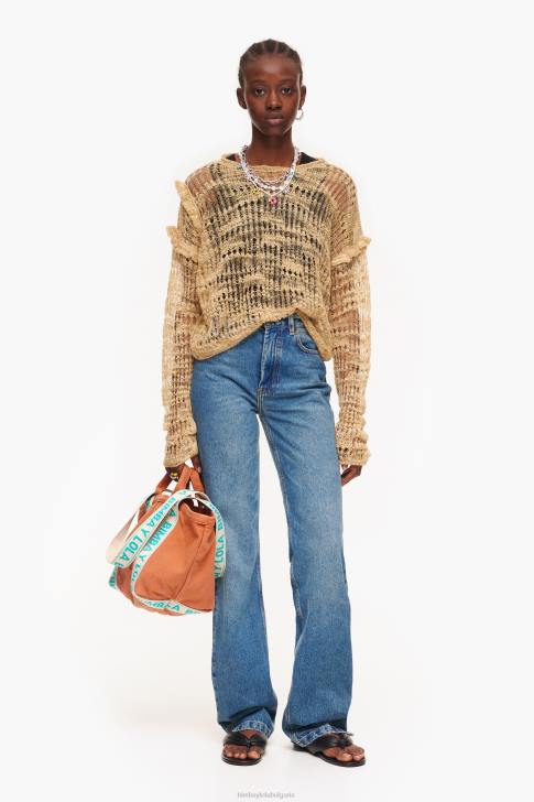 Bimba Y Lola разкопчан ленен пуловер камила облекло 28R6R362