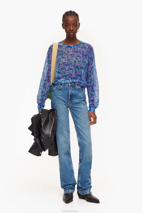 Bimba Y Lola ленен пуловер с пълен принт цветя облекло 28R6R365