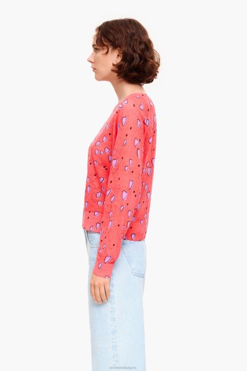 Bimba Y Lola ленен пуловер с малко сърце червен облекло 28R6R366