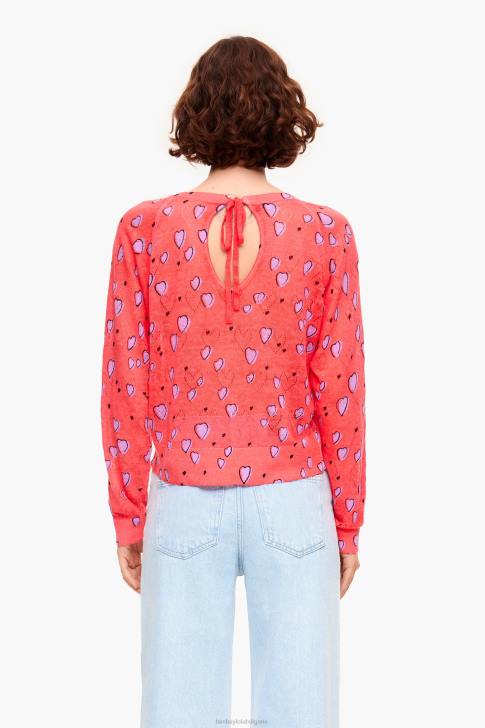 Bimba Y Lola ленен пуловер с малко сърце червен облекло 28R6R366