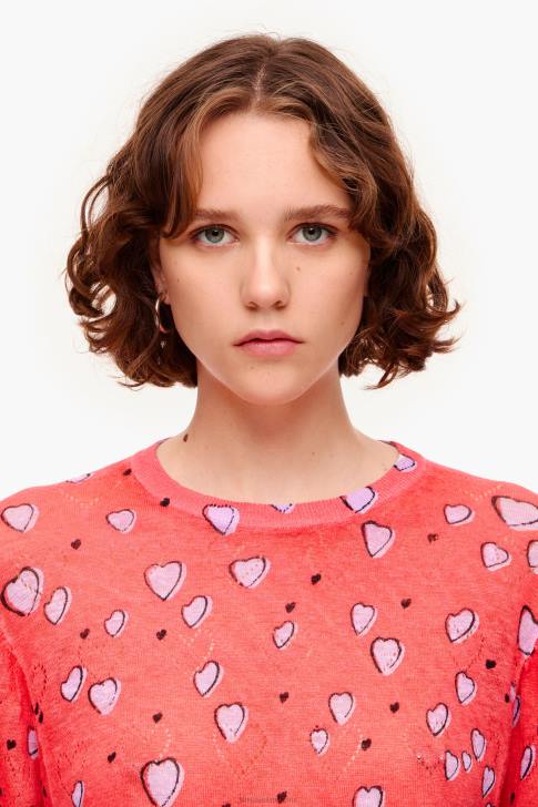 Bimba Y Lola ленен пуловер с принт на малки сърца червен облекло 28R6R367