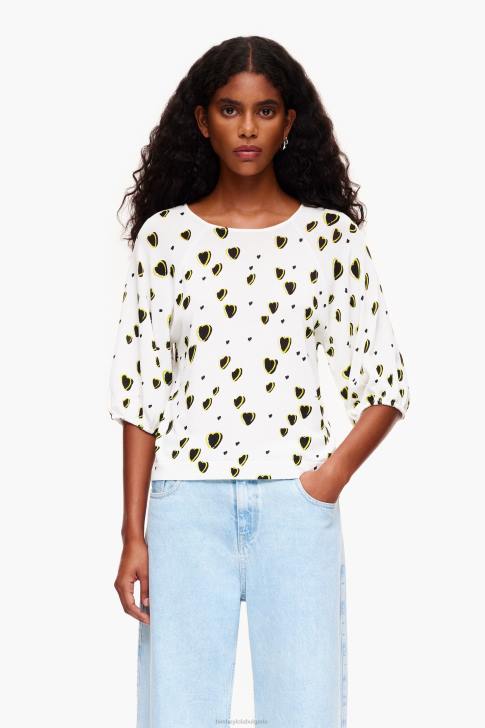 Bimba Y Lola ленен пуловер с принт на малки сърца слонова кост облекло 28R6R370