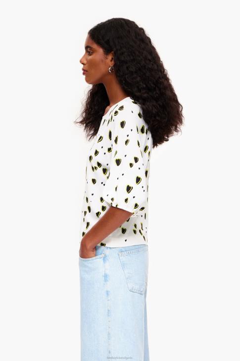 Bimba Y Lola ленен пуловер с принт на малки сърца слонова кост облекло 28R6R370