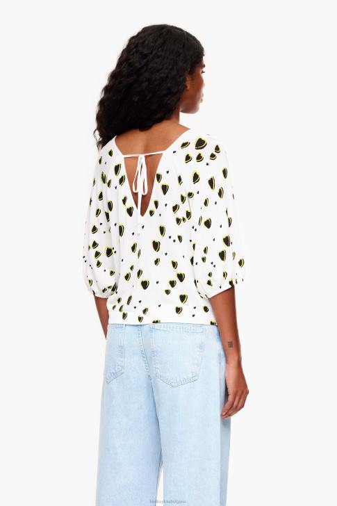 Bimba Y Lola ленен пуловер с принт на малки сърца слонова кост облекло 28R6R370