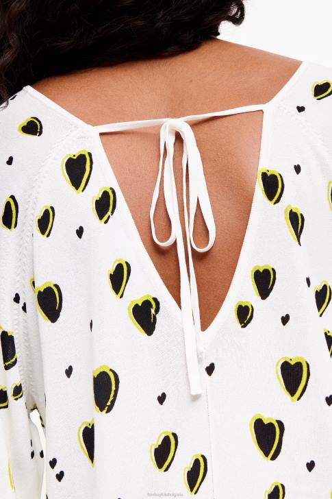 Bimba Y Lola ленен пуловер с принт на малки сърца слонова кост облекло 28R6R370