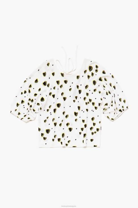 Bimba Y Lola ленен пуловер с принт на малки сърца слонова кост облекло 28R6R370