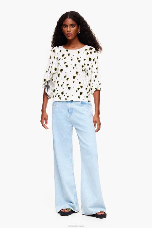 Bimba Y Lola ленен пуловер с принт на малки сърца слонова кост облекло 28R6R370