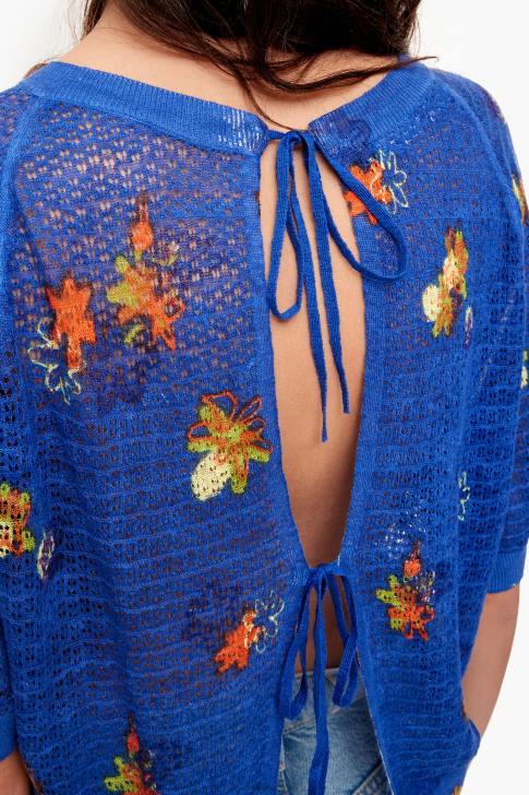 Bimba Y Lola ленен пуловер с печат на цветя син облекло 28R6R390