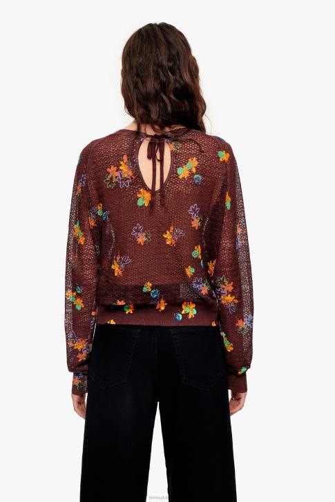 Bimba Y Lola ленен пуловер с печат на цветя кафяво облекло 28R6R392