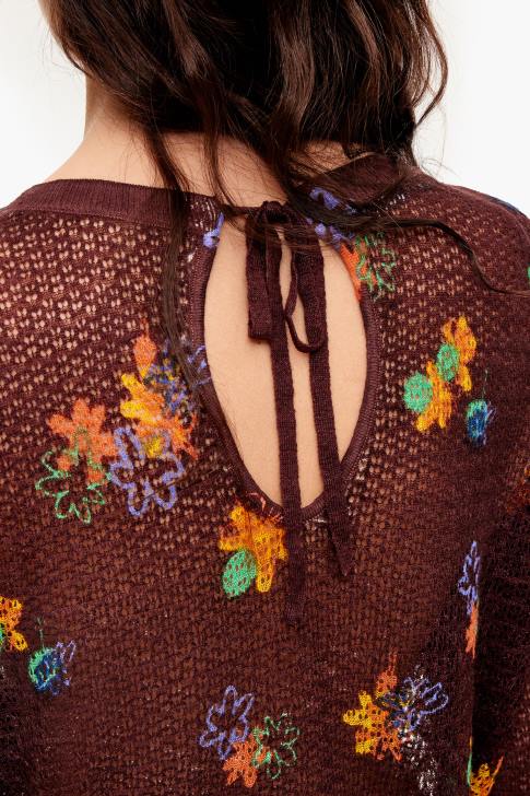 Bimba Y Lola ленен пуловер с печат на цветя кафяво облекло 28R6R392