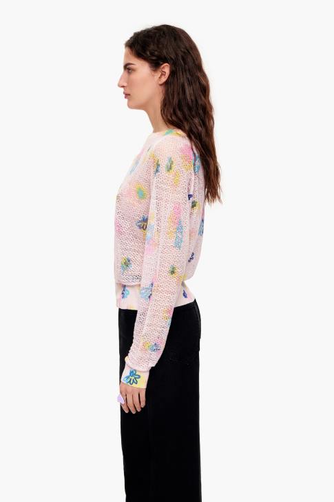 Bimba Y Lola ленен пуловер с печат на цветя розово облекло 28R6R393