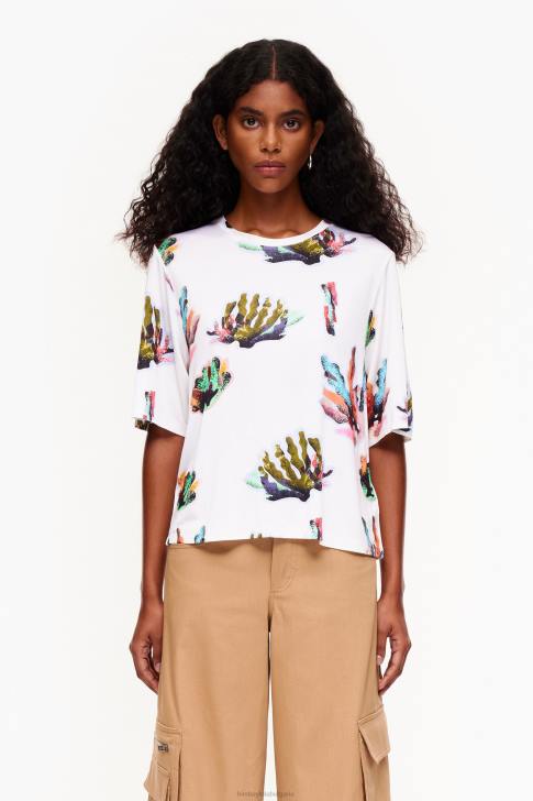 Bimba Y Lola тениска с коралов принт слонова кост облекло 28R6R265