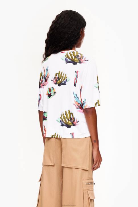 Bimba Y Lola тениска с коралов принт слонова кост облекло 28R6R265