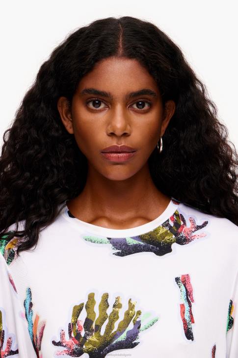 Bimba Y Lola тениска с коралов принт слонова кост облекло 28R6R265