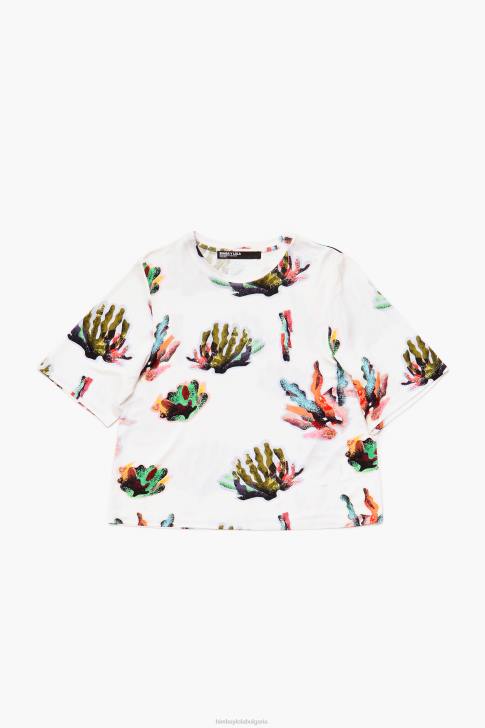 Bimba Y Lola тениска с коралов принт слонова кост облекло 28R6R265