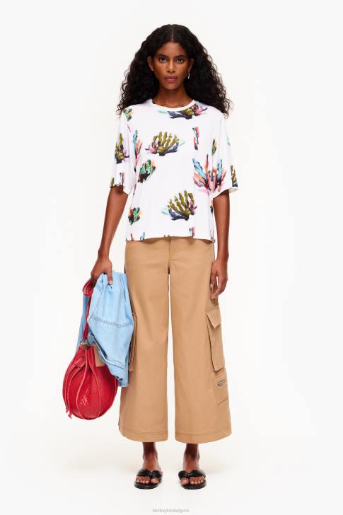 Bimba Y Lola тениска с коралов принт слонова кост облекло 28R6R265