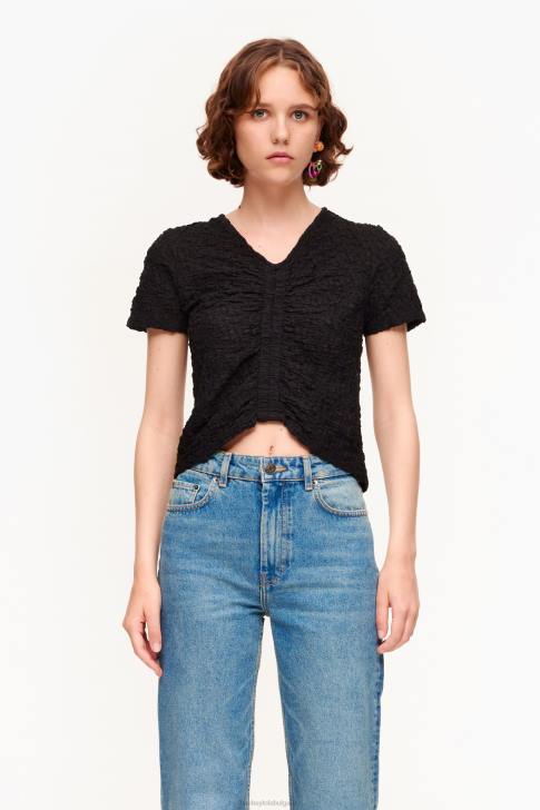 Bimba Y Lola текстурирана тениска с къдрици черен облекло 28R6R268