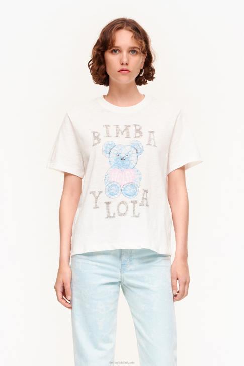 Bimba Y Lola тениска с лого мечка слонова кост облекло 28R6R270