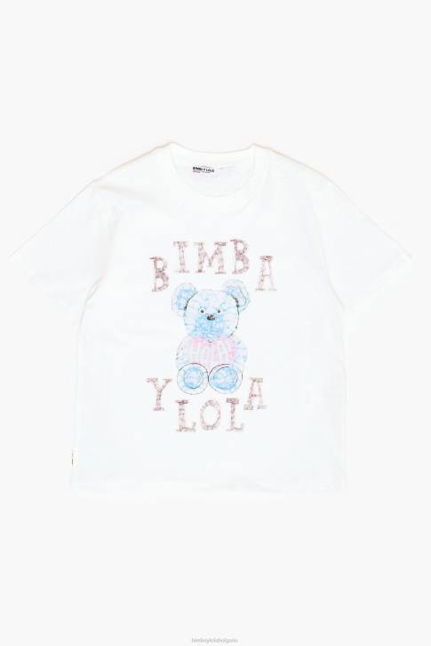 Bimba Y Lola тениска с лого мечка слонова кост облекло 28R6R270