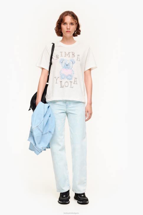 Bimba Y Lola тениска с лого мечка слонова кост облекло 28R6R270