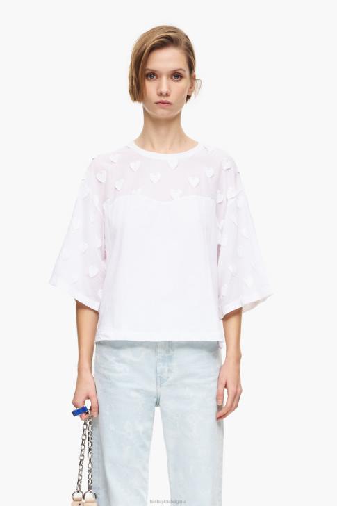 Bimba Y Lola памучна тениска сърца бяло облекло 28R6R283