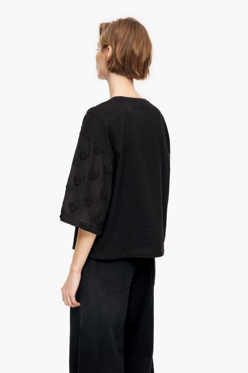 Bimba Y Lola памучна тениска сърца черен облекло 28R6R284