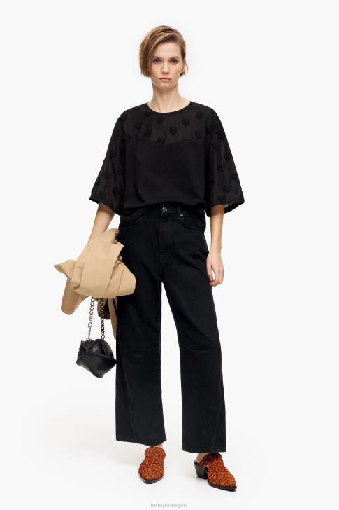 Bimba Y Lola памучна тениска сърца черен облекло 28R6R284