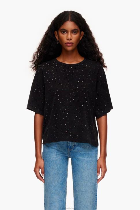 Bimba Y Lola квадратна тениска с многоцветни камъни черен облекло 28R6R296