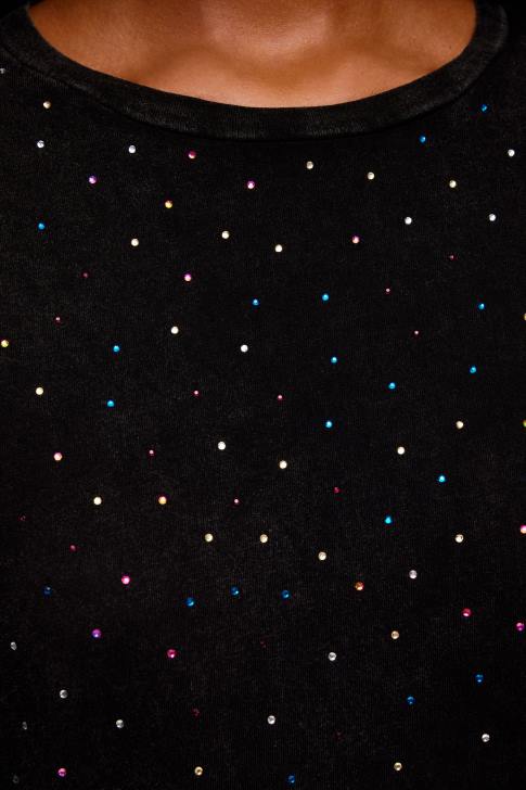 Bimba Y Lola квадратна тениска с многоцветни камъни черен облекло 28R6R296