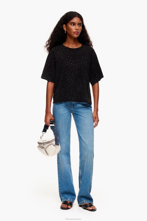 Bimba Y Lola квадратна тениска с многоцветни камъни черен облекло 28R6R296